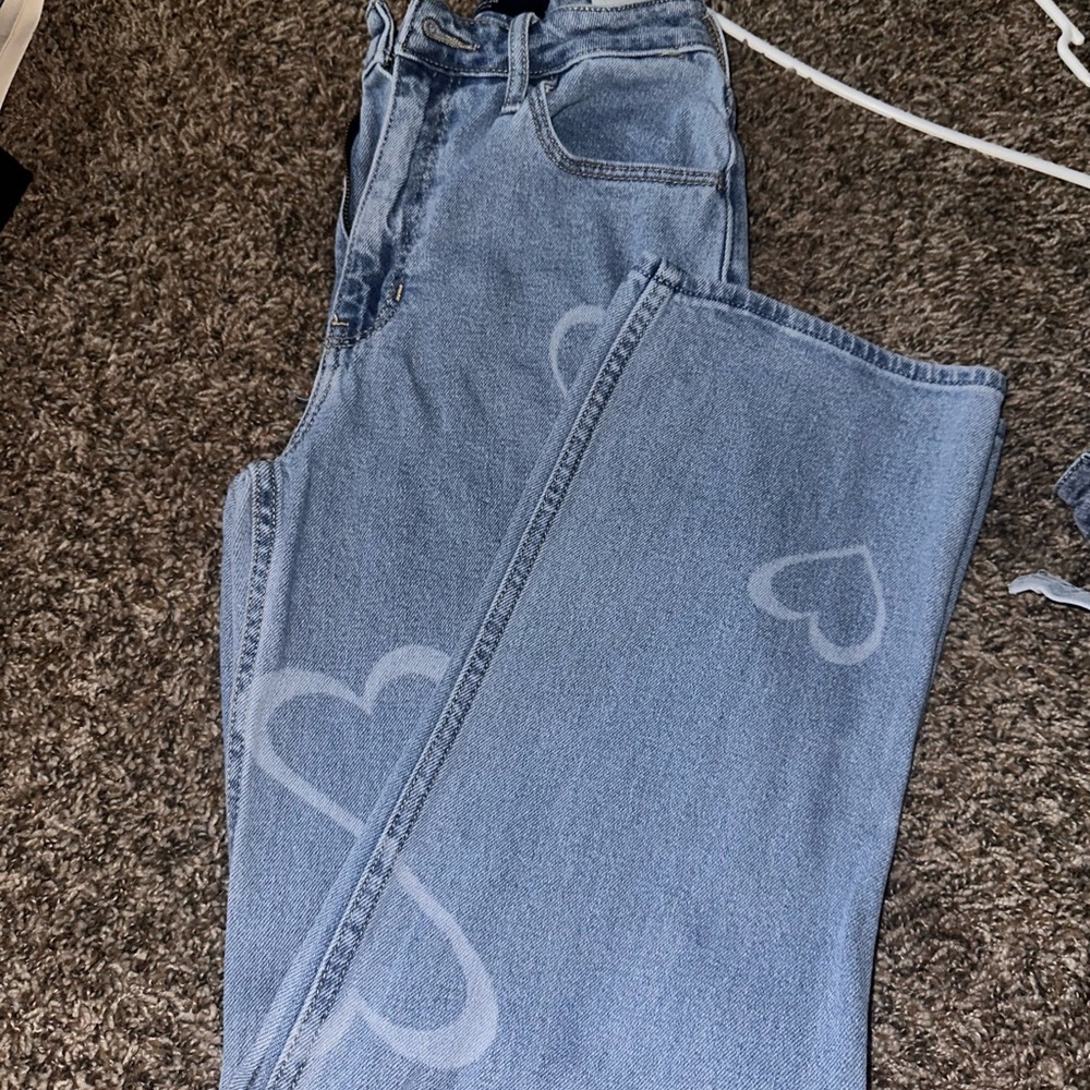 Hollister Blue High Rise Heart-Patterned Jeans